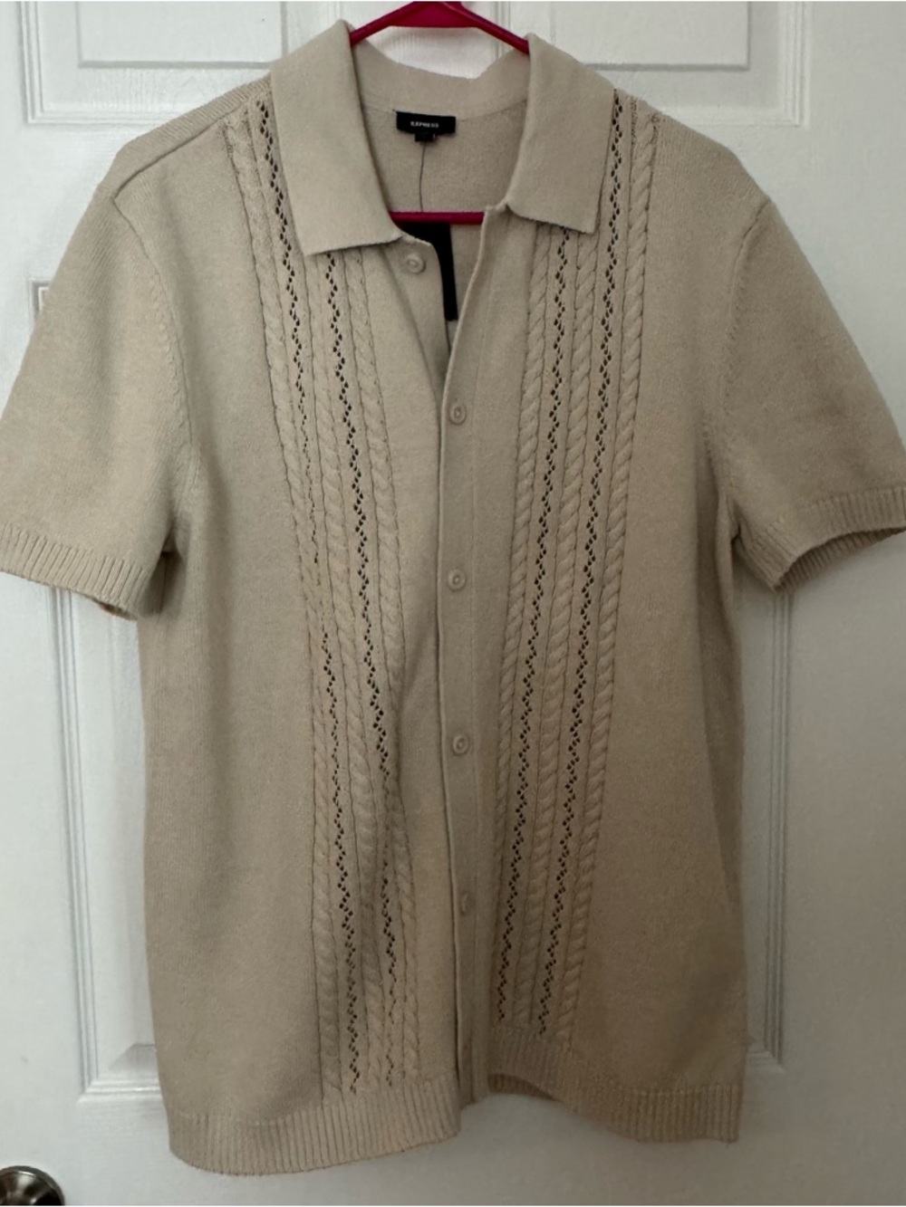 NWT Men’s Short Sleeve Sweater Button Down, Large